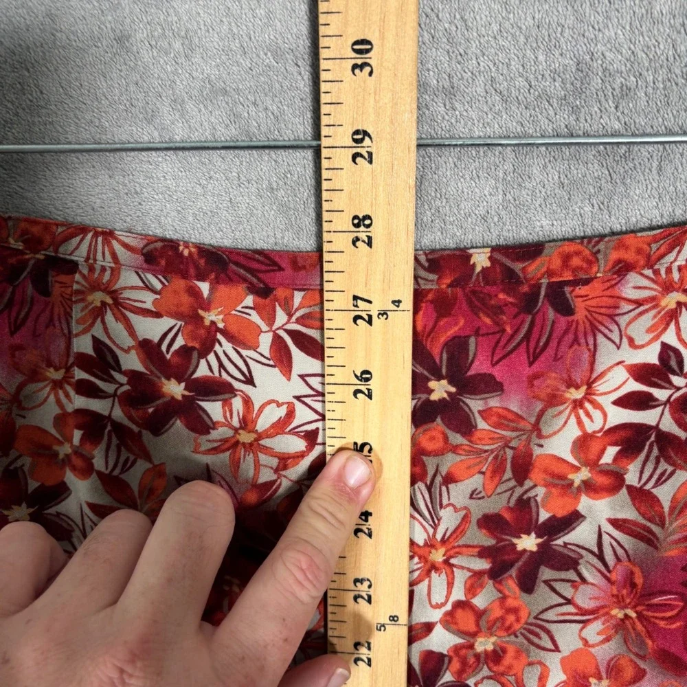 Vintage Christopher & Banks Midi Skirt Women Size 12 Red Floral Ruffle Hem Fairy